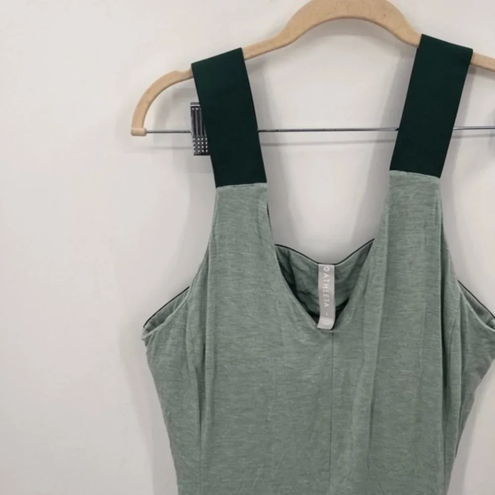 Athleta Santorini Support Green Women Large V Neck Mini Tank Athleisure Dress - Picture 5 of 7
